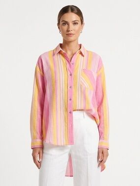 Escape Habitat Women’s Striped Boyfriend Shirt Cotton XL